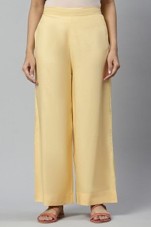 Yellow Ankle Length Solid LIVA Eco Palazzos