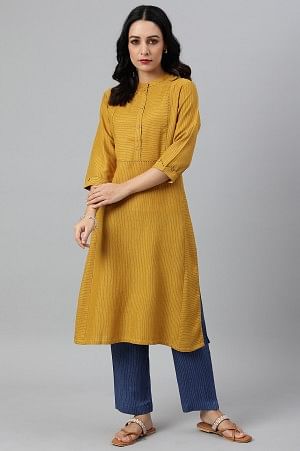 Yellow Thread Embroidered Rayon Kurta