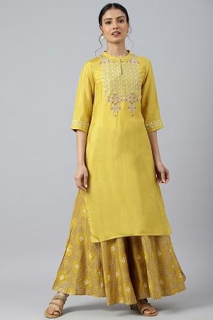 Yellow Embroidered And Sequin Work Kurta