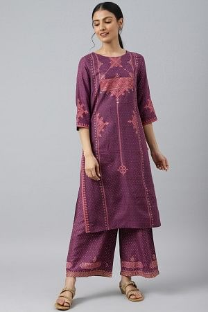 Purple Rayon Kurta With Coins And Sequins Embellishment