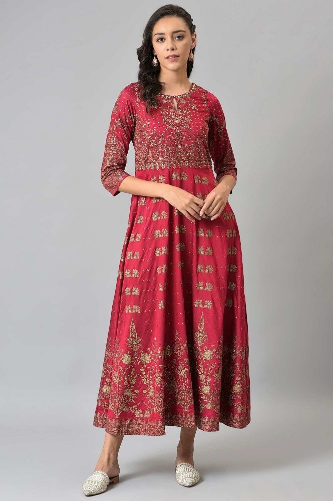 maroon-floral-printed-festive-indie-dress