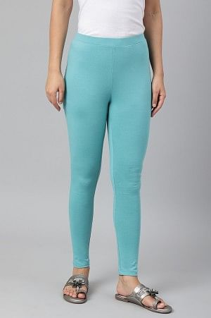 Light Blue Solid Knitted Women's Tights