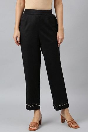 Black Embroidered Straight Pants