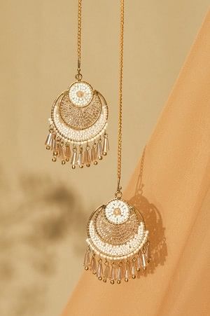 Beige Crystal Beads Dangler Earrings