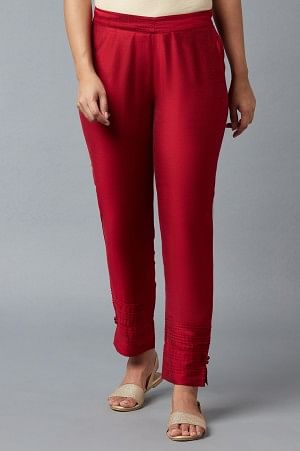 Red Yarn-Dyed Solid Trousers