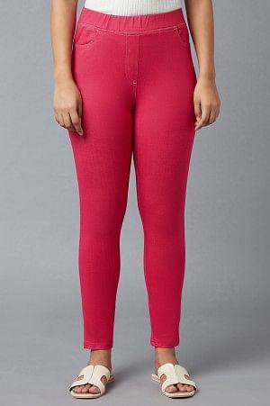 Pink Yarn-Dyed Knitted Jeggings
