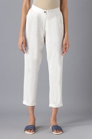 White Cotton Solid Trousers