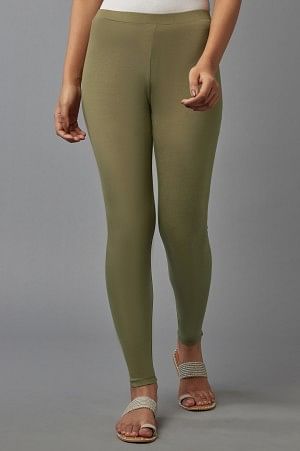 Olive Green Solid Cotton Tights