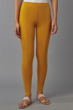 Deep Yellow Solid Cotton Tights