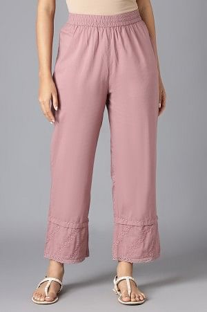 Dark Pink Embroidered Straight Pants