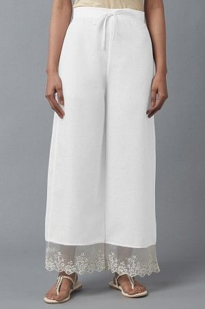 Ecru Parallel Pants with Embroidered Organza Panel
