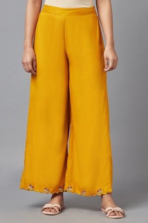 Deep Yellow Embroidered Parallel Pants