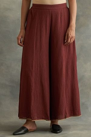Dark Red Solid Divided Skirt