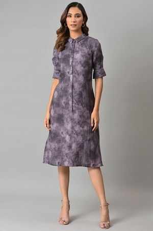 Purple Floral Printed Vaccy Dress