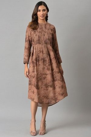 Dark Brown Abstract Printed Western Dress