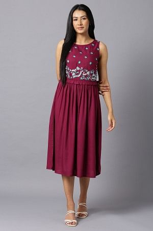 Aure Collection By Aurelia Purple Sleeveless Embroidered Dress